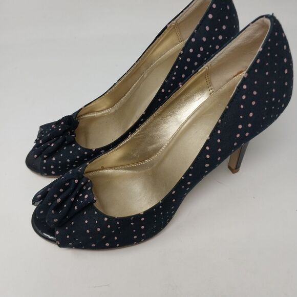 Fioni Polka Dot Peep Toe Heels. Size 8. - Picture 1 of 16